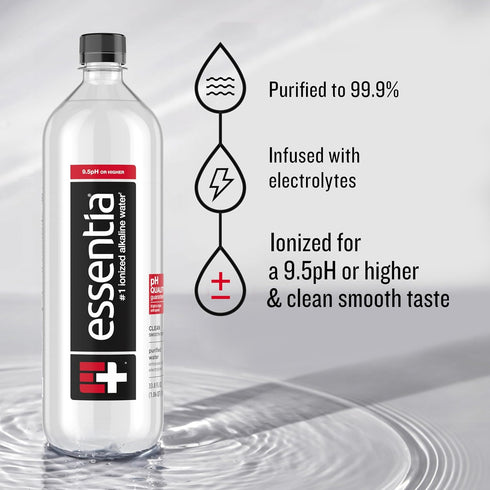 99.9% 9.5 42.3 Oz (Pack 12) Essentia Water LLC , Pure, Infused with Electrolytes for a Smooth Taste, pH or Higher;