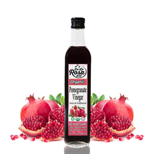 100% 16.9 Oz (pack 1) De La Rosa Organic Pomegranate Vinegar, Pure & Unfiltered, Vegan, Gluten Free & Kosher, Great