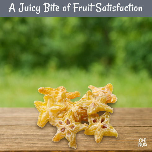 1 lb Packed Oh! Nuts Dried Star Fruit - Sweetened Dried Starfruit Slices - Star Fruit Fresh in NY Zip-Seal Bag