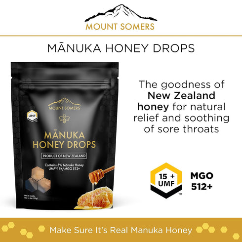 15+ 26pcs Lozenges Mount Somers UMF Manuka Honey Drops - Soothing Throat from New Zealand, Natural Relief for Sore