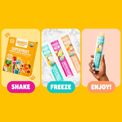 (Pack 50) DeeBee's Organics Tropical SuperFruit Freezie Pops, No Added Sugars, No Artificial Flavors or Colors