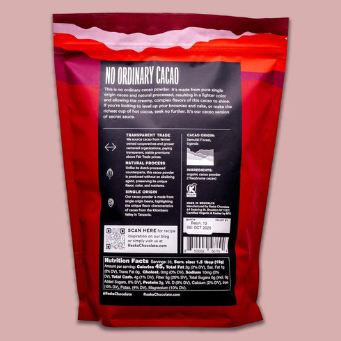 2LB Raaka Chocolate Organic Cacao Powder - Unsweetened, Non-Alkalized, Perfect for Baking, Substitute for Cocoa Powder