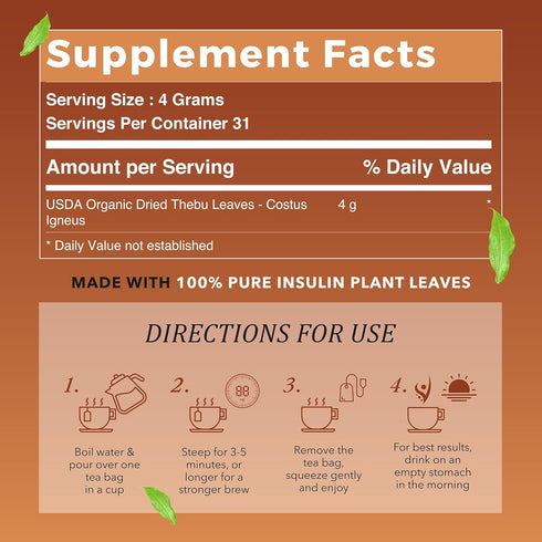 100% 31 (4g True Vine Insulin Plant Tea (USDA Organic) Herbal Organic Tea Bags for Blood Sugar Support, Digestive