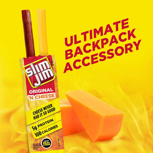 5g 0.9 oz. (10 Count) Slim Jim Beef 'N Cheese Smoked Meat Sticks, Original Flavor, Protein Per Serving, Snack Size