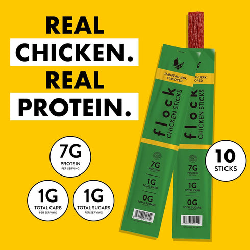 10 Count GLP-1 7g Flock Jamaican Jerk Chicken Meat Sticks | Friendly High Protein Chicken Sticks Protein | Healthy Meat