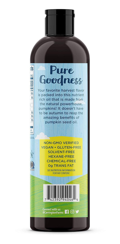 12 0z Carrington Farms Organic Pumpkin Seed Oil Expeller Pressed Non GMO, Gluten Free High in Oleic and Linoleic Acid