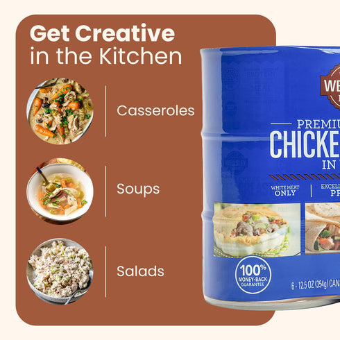 Wellsley Farms 12.5 oz 6-Pack Premium Chunk Chicken Breast in Water, Fully Cooked Boneless Skinless, For Prepared