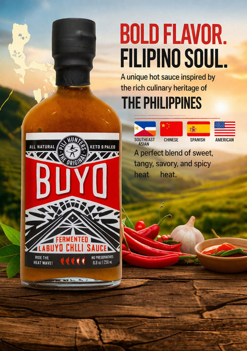 (8.8 oz Pili Hunters - Buyo, Fermented Chili Hot Sauce bottle) Gourmet Whole Food Ingredients, No Preservatives, Gluten