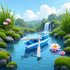 Yxinjy 1 Set Lovely Miniature Blue Rowboat Little Resin Boat Canoe Model with Oars for Miniature Cake Topper Decoration