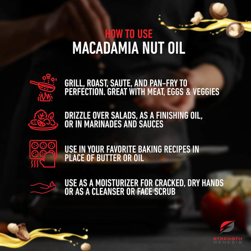 500-Milliliter Strength Genesis Australian Macadamia Nut Oil, Cold-Pressed Macadamia Oil for Cooking, Bottle