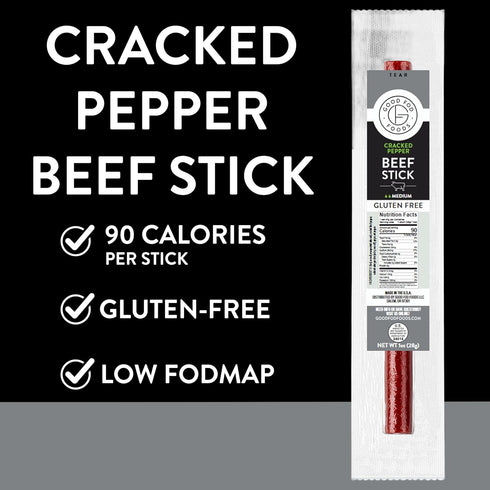 1 (12 Pack) Good Fod Foods Cracked Pepper Meat Sticks Low FODMAP Snacks for a Healthy Gut, Zero Sugar Jerky Sticks
