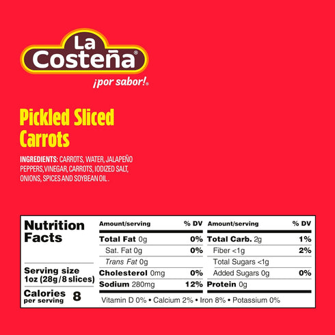 14.1oz, 12 Pack La Costea Sliced Pickled Carrots with Pickled Jalapenos - Sliced Carrots with Jalapeno Peppers