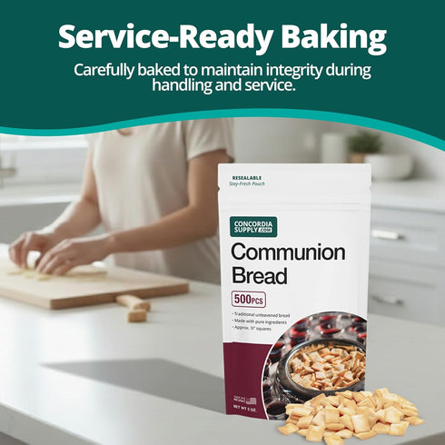 Communion 1/2" Communion (500 Count) Concordia Supply Unleavened Bread Altar Bread, Freshly Baked, Resealable