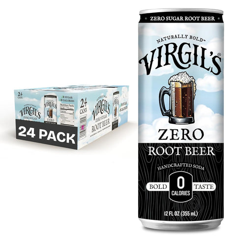 Virgil's Root Beer Zero Sugar Soda, Pack of 24 (12 fl oz