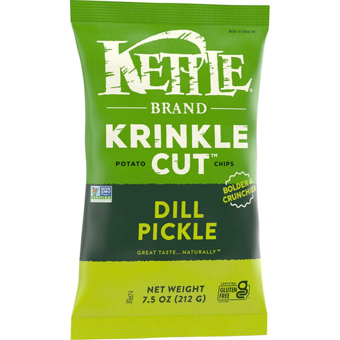 7.5 Oz Kettle Brand Potato Chips, Krinkle Cut, Dill Pickle Kettle Chips