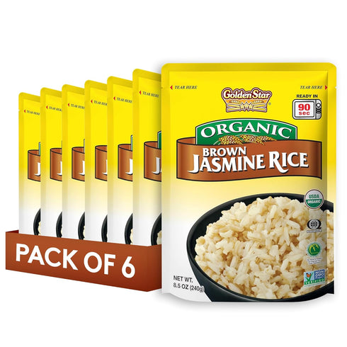 Golden Star Organic Thai Hom Mali Brown Jasmine Rice - Microwaveable Rice