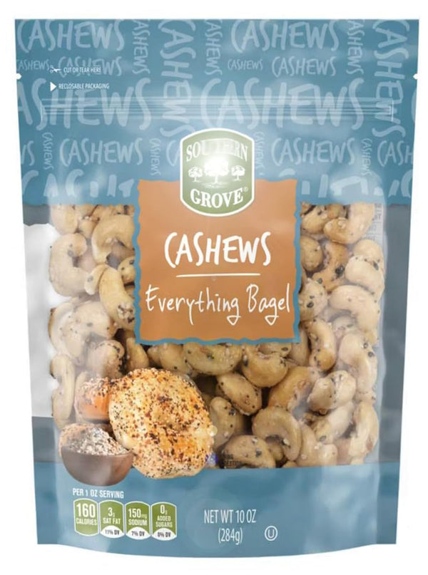 Generic Southern Grove Everything Seasoned Bagel Flavor Cashews 8.25oz, Whole Roasted, Keto Friendly
