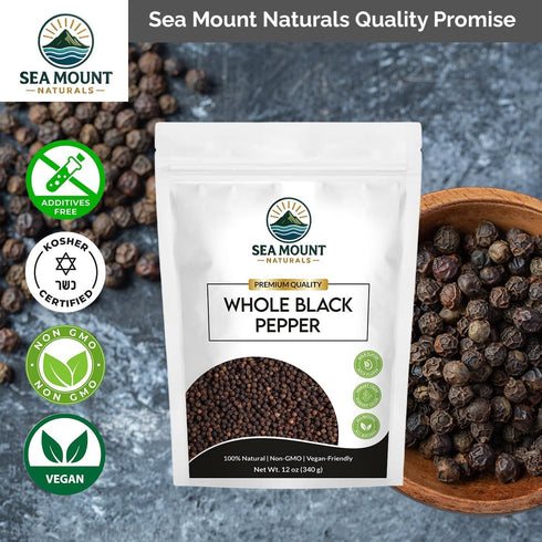 12 oz (340g) Sea Mount Naturals Tellicherry Black Peppercorns, | Natural Whole Black Pepper for Grinders | Kosher