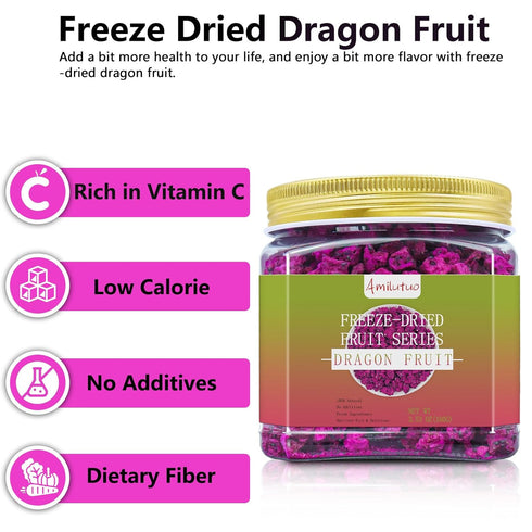 3.53OZ/100g Amilutuo Freeze-Dried Dragon Fruit, Freeze-Dried Fruit, No Added Sugars, Dragon Fru it Chunks, Dry Drag-on