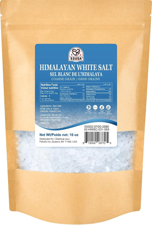 52USA Himalayan White Salt, Coarse Salt 16 oz (1 Pound), Salt for