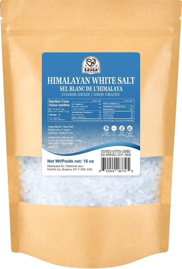 52USA Himalayan White Salt, Coarse Salt 16 oz (1 Pound), Salt for