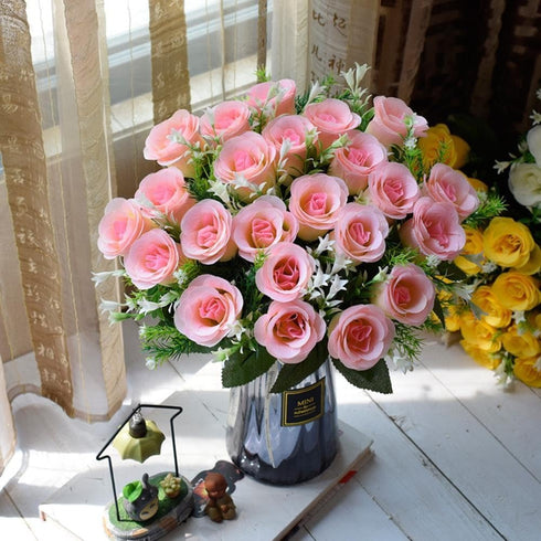 NURCIX 24 (24 Roses Bouquet Plant Simulation Flowers Western Bud Bud Roses Fake Flowers Wedding Hand Bouquet red