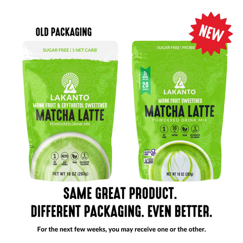 (10 Oz) Lakanto Sugar Free Matcha Latte - Green Tea Powder with Shelf Stable Probiotics and Fiber, Sugar Free, Monk