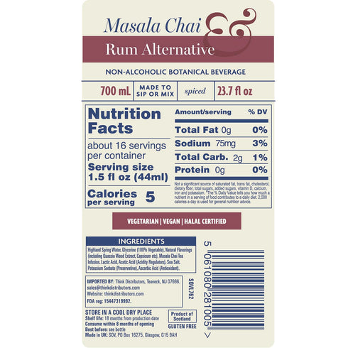 (700ml) Teasons Masala Chai & Rum Alternative | Premium Tea-Based Non Alcoholic Spirit | Sophisticated No-Alcohol