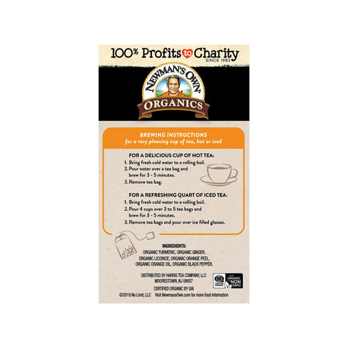 6 Pack 20 120 Newman's Own Organic Turmeric Ginger Herbal Tea, Caffeine-Free, Savory & Spicy Flavors Combined For The