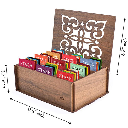 80 Count, 28 Pack Tea Bags Sampler Gift Box Flavors Wooden (MDF) Tea Organizer in Walnut Variety for Mom, Dad, Friends