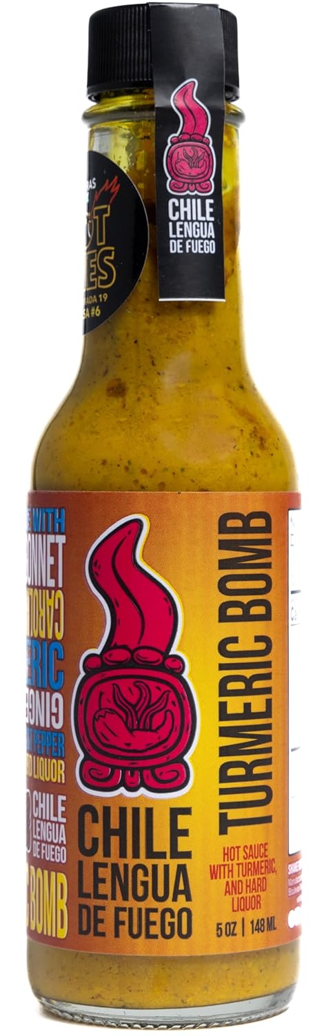 TURMERIC BOMB Exotics Hot Sauce - 5 oz Turmeric & Ginger Infused with Olive Oil, 3.5/6 Heat Level