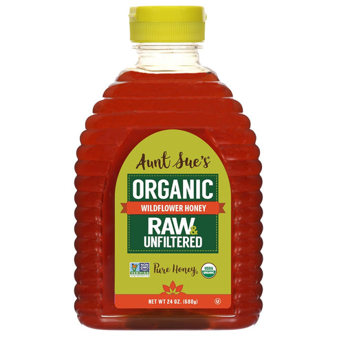 Aunt Sues Raw & Unfiltered Organic Honey, Light Amber, USDA Organic, 24