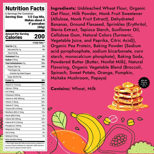 2-Pack, Hidden Foods Sprinkle Cake Pancake and Waffle Mix High in Protein & Fiber with Hidden Fruits, Vegetables