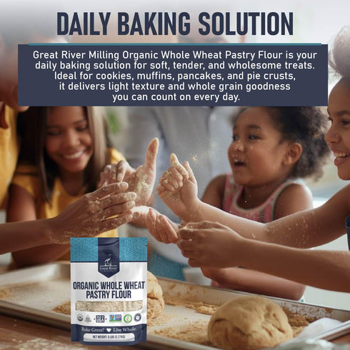 5 Lb Great River Milling Organic Whole Wheat Pastry Flour | Soft Texture, Lower Gluten | USDA Organic, Non-GMO, Kosher