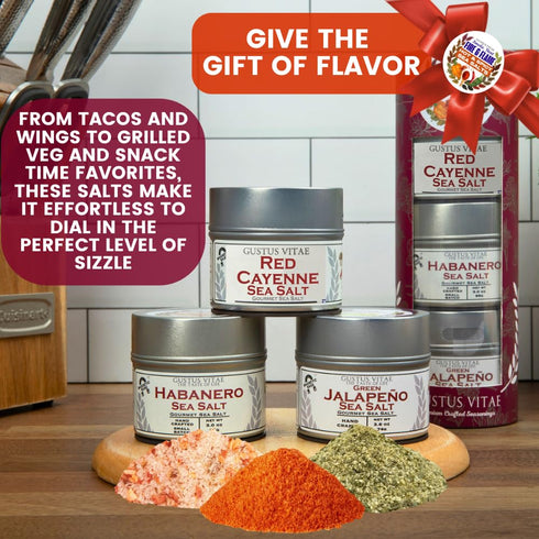 Packaged Set 3 GLP-1 Hot & Spicy Sea Salts: Smoke, Heat, Fire & Flame | Gift of | All Natural, Non GMO Sea Salts |