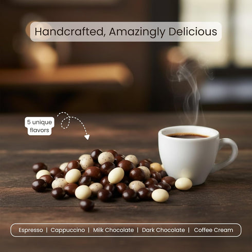 1 lb 5 ANDY ANAND CHOCOLATIER Chocolate Covered Espresso Coffee Beans Assorted Flavors, Gourmet Belgian Chocolate