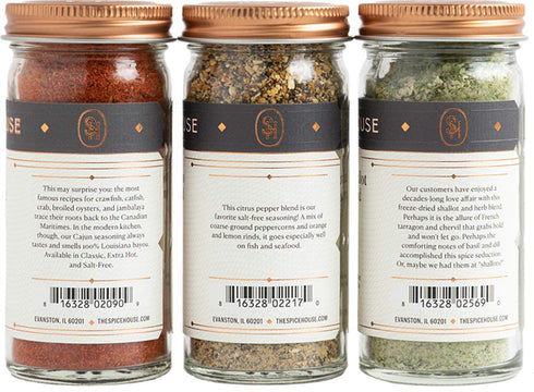 Set 3 Count Spice House - No Salt Variety - - Cup Each - Sealed Display Jars - The Freshest Seasonings Including Cajun