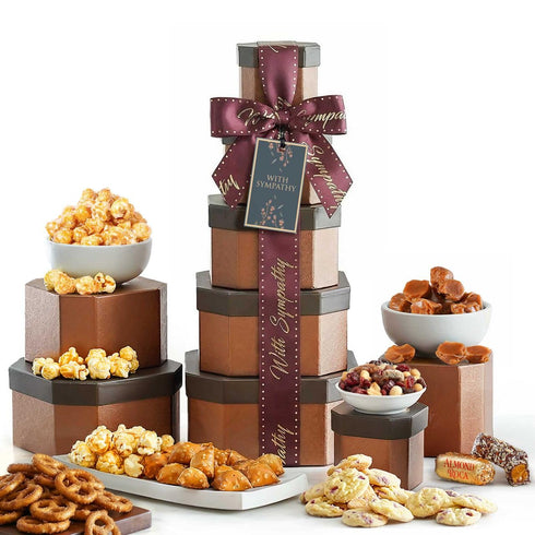 Broadway Basketeers Sympathy Gift Basket Tower Gourmet Food Gift for Loss of
