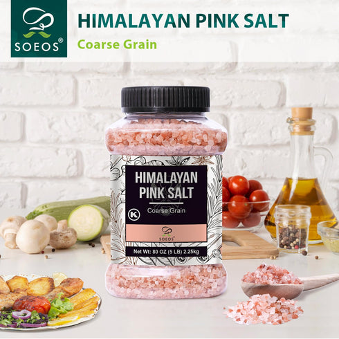 80oz (5 Soeos Himalayan Pink Salt, Coarse Grain, Pound), Pink Salt, Kosher Salt, Pink Himalayan Sea Salt Coarse