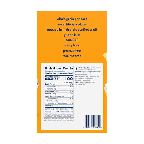 0.65oz (6ct) SkinnyPop Popcorn, Dairy Free White Cheddar, Snack Size Bags