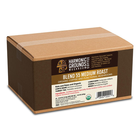 34 Count Harmonic Grounds Organic Mushroom Coffee Pods - Medium Roast Coffee with Lion's Mane, Reishi, Chaga, Cordyceps