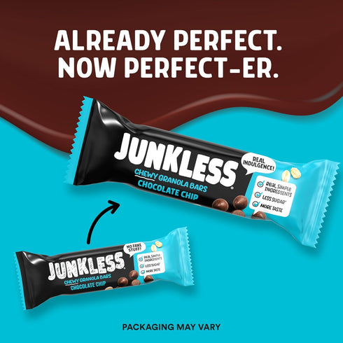 48 Pack 8 JUNKLESS Chewy Granola Bar Bar Family Chocolate Chip Less Sugar, NonGMO, GlutenFree, Wholesome Snack Bars