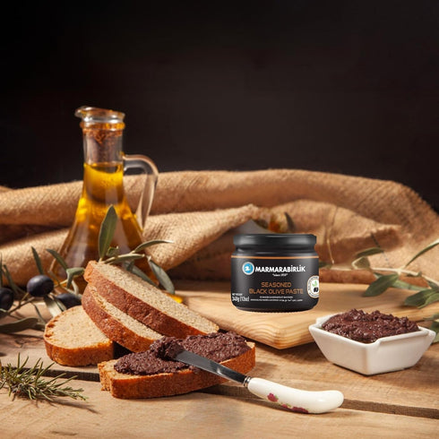 12 Oz (340g) Marmarabirlik, Black Olives Spread Spicy, Turkish Olive Paste & Tapenade, Gourmet Mediterranean Flavor