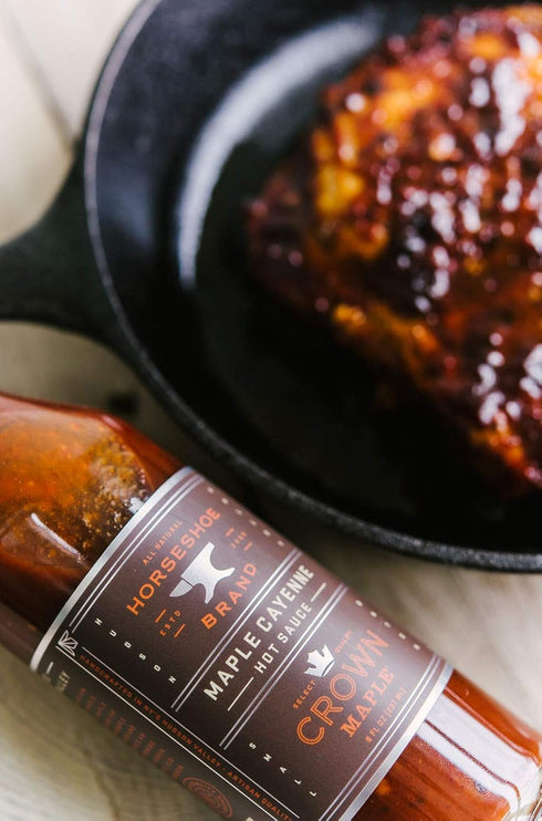 8oz (2 Pack) Horseshoe Brand Maple Cayenne Hot Sauce made with Crown Maple Syrup, Bottle