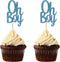 24 CT Blue Glitter Oh Boy Cupcake Toppers, Baby Shower Birthday Party Decoration Picks