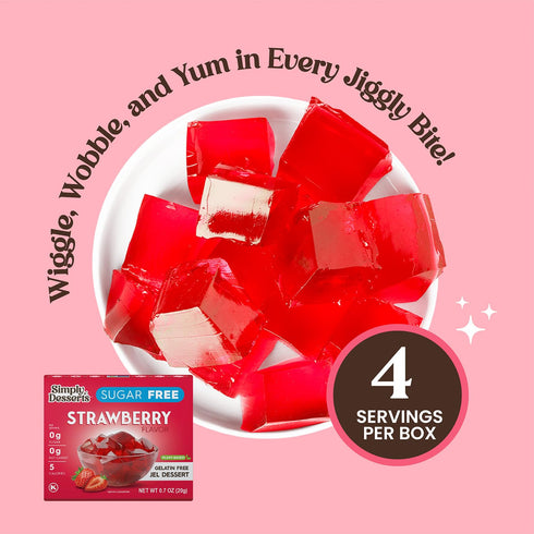 Simply Delish Plant Based Natural Strawberry Jel Dessert, 6 Pack, Zero Sugar, Gluten Free, Vegan