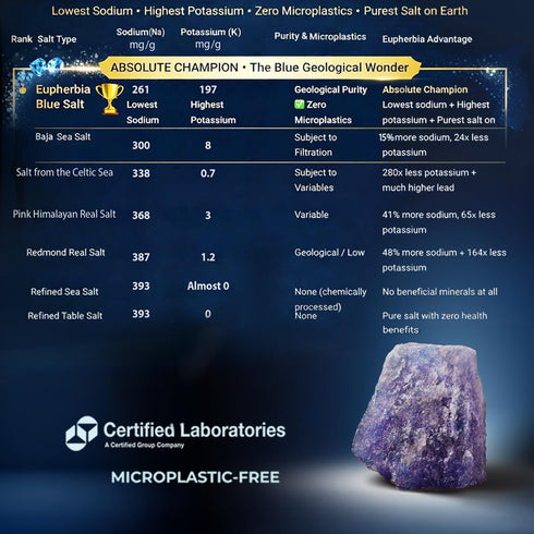 (227g EUPHERBIA Blue Salt, Coarse, Rare Mineral Salt, High Potassium, Lower Sodium, Natural, Unprocessed, Hand