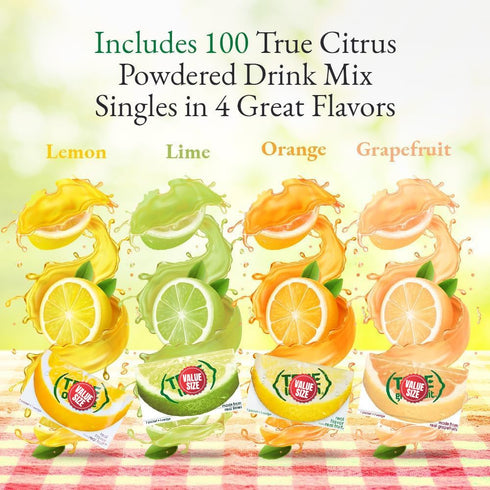 Doomi Pack 100 Count, Pack, Packet 16.9 oz. Truae Lemon, Truae Lime, Truae Orange, Truae Grapefruit, Varrirty On-The-Go