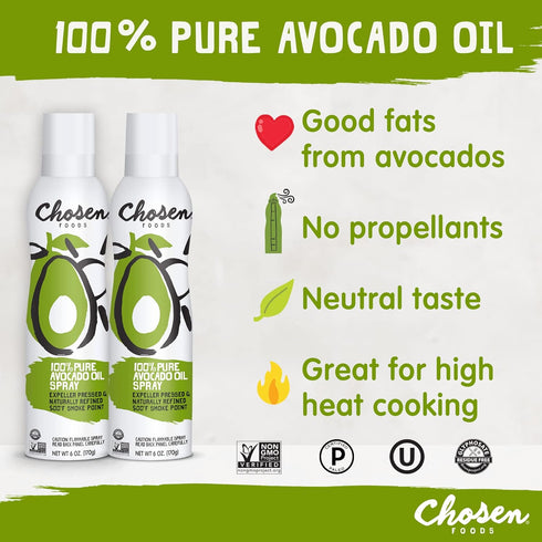 Chosen Foods 100% Pure Avocado Oil Spray - Keto and Paleo Friendly Cooking Spray for Baking and Frying