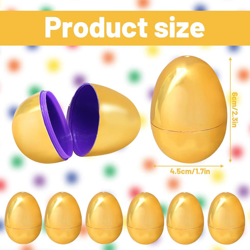 inheming 6 PCS Gold Eggs, Empty Plastic Easter Eggs, Fillable Eggs for Candy, Chocolate, Money and Stuff, Easter Egg